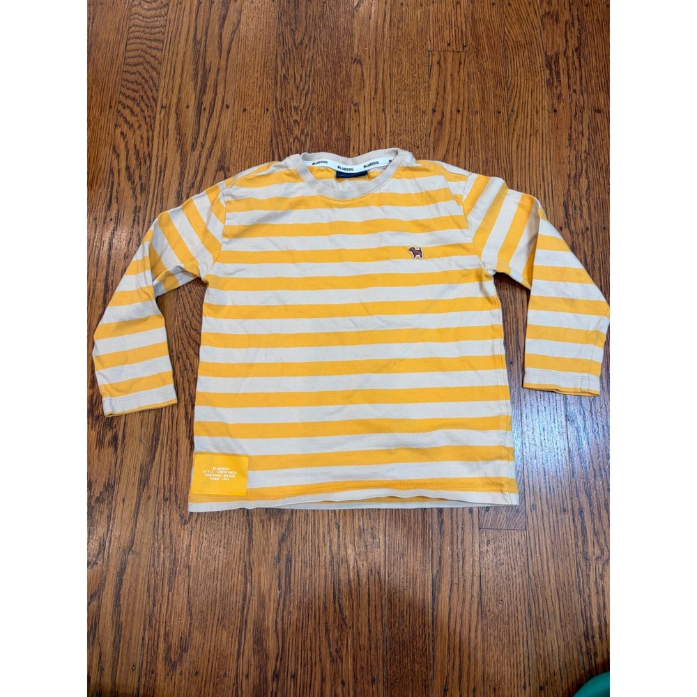 Bluedog Kids Yellow White Striped Long Sleeve Crew Neck T-Shirt Size 120 5-6Y
